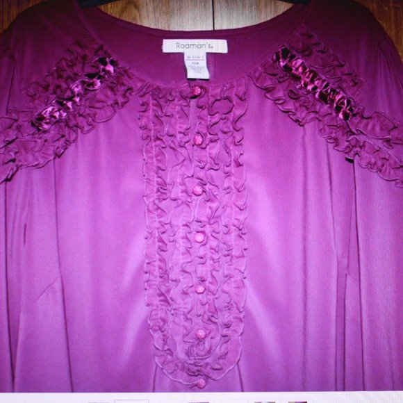 Roamans Ruffle Magenta Blouse Plus Sz 22W 3/4 Sleeve - Picture 2 of 7